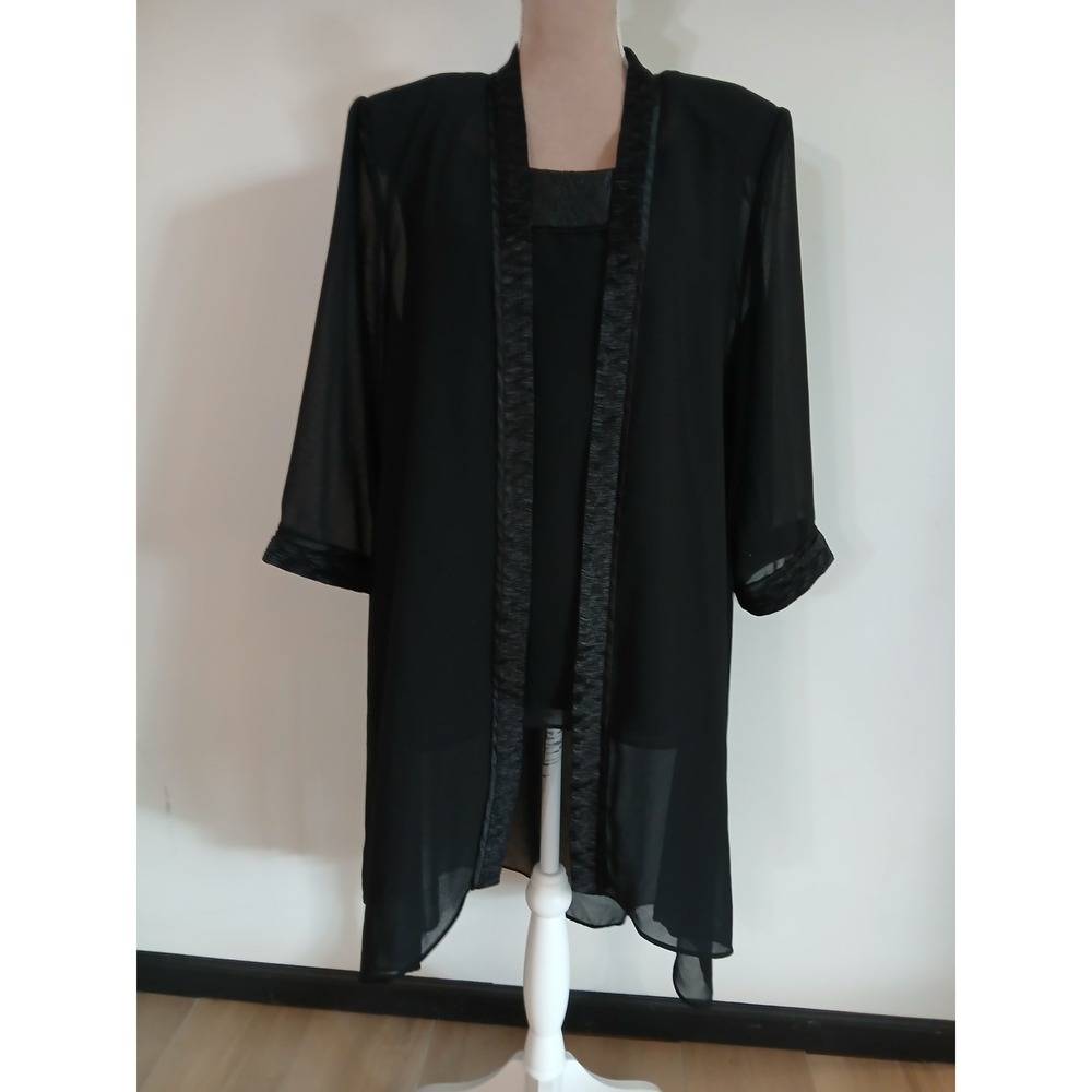 Le Bos Womens 20W Black Chiffon 2 Piece Set Cardigan and Sleeveless Top Formal
